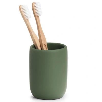 Afbeelding van Zeller tandenborstelhouder kunststeen salie groen D7 x H10 cm
