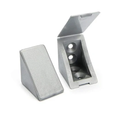 Afbeelding van 40 x sossai® kastverbinders/meubelverbinders/hoekverbinders met afdekklep BT1, 4 gaats Kleur: zilver Materiaal: kunststof