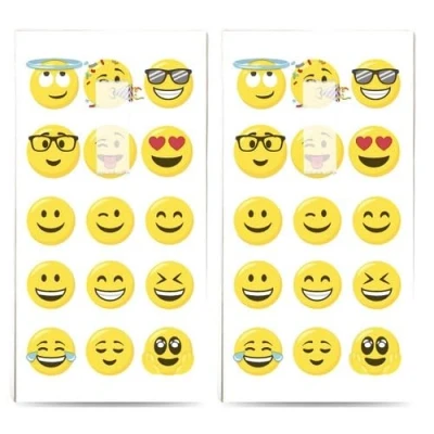 Afbeelding van 20 afzonderlijke zakdoeken emoji&#039;s voor kinderen. 2 verpakkingen met 10 papieren bedrukt als cadeau.