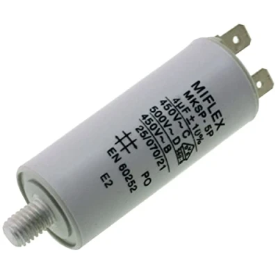 Afbeelding van Aanloopcondensator motor condensator 4µF 450V 25x58mm stekker M8; Miflex ; 4uF