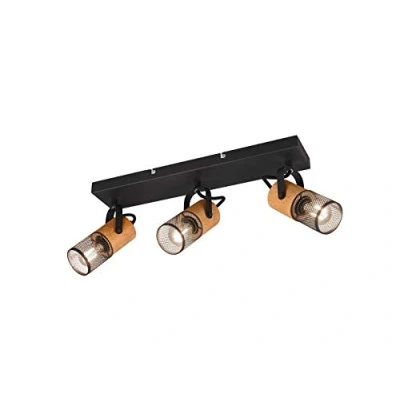 Afbeelding van Trio Leuchten Spotlight Tosh 804300332, metaal mat zwart, hout, excl. 3x E14