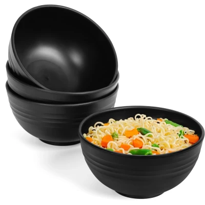 Afbeelding van Belle Vous 4 Pak Zwart Plastic Herbruikbare Ontbijt Kommen 700 ml Serveer Set Onbreekbaar, BPA Vrij, Lichtgewicht voor Soep, Noedels, Fruit &amp; Salade Magnetron en Vaatwasser Veilig