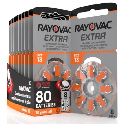 Afbeelding van 80 Rayovac Extra Maat 13 PR48 (Oranje) Hoortoestelbatterijen 10 Blisters van 8 Batterijen