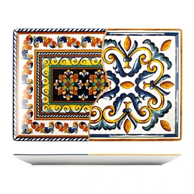 Afbeelding van H&amp;H 833762 Positano rechteckiger Teller, Steinware, 34 x 22 cm, Stein, blau