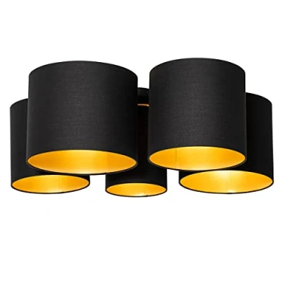 Afbeelding van QAZQA Plafondlamp zwart met gouden binnenkant 5 lichts Multidrum