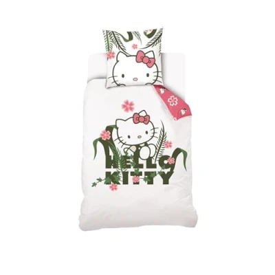 Afbeelding van SAHINLER créateur d&#039;univers Hello Kitty Dekbedovertrek 140 x 200 cm + 1 kussensloop 63 100% katoen wit
