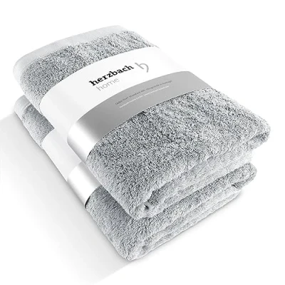 Afbeelding van herzbach home Luxe handdoek Douche Set van 2 Premium kwaliteit 100% katoen 70 x 140 cm (zilvergrijs)