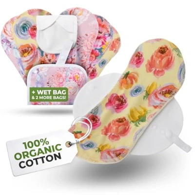 Afbeelding van Biologisch katoen EcoComfort herbruikbare inlegkruisjes voor vrouwen en tieners (medium, 7 pack); wasbare stoffen voeringen op hoge temperatuur; blijf fris droog, alleen dagelijkse vaginale