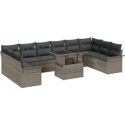 Afbeelding van vidaXL Tuin Sofa Set 11 Stukken Grijs Rattan Rechthoekig