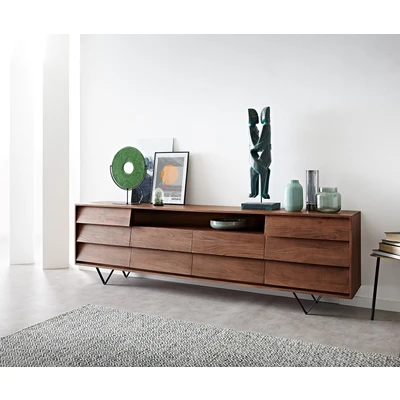 Afbeelding van Dressoir Eloi Acacia Bruin 240x40 cm 2 Deuren 4 Laden V Poot Zwart