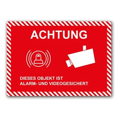 Afbeelding van 5 stuks Let op: dit object is alarm en videobeveiligd, premium stickers met videobewaking in A4, 21 x 29,7 cm, uv bescherming voor binnen buiten