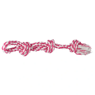 Afbeelding van Adori Flostouw Dubbel 3 Knopen 67 cm Hondenspeelgoed Wit&amp;Roze