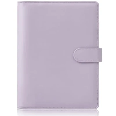Afbeelding van HAUTOCO A5 ringmap van PU leer, omslag voor navulbaar papier, notitieboek, planner, organizer, ringband met magnetische sluiting, paars