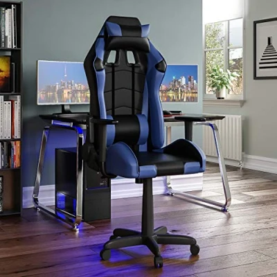 Afbeelding van Vida Designs Racing Nitro Gaming Computer Stoel, Blauw &amp; Zwart, Office Executive Verstelbare Draaibare Faux Leer