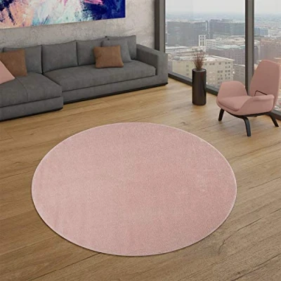Afbeelding van Woonkamer Vloerkleed Laagpolig Eenkleurig Design Modern En Tijdloos, Kleur: Rose, Maat:Ø 160 cm Rund