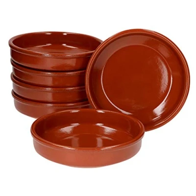Afbeelding van MamboCat Cazuela schaal klei I 6 delige set Ø 20 cm maat L mediterraan geglazuurd uniek handwerk antiek / vintage middeleeuwen Viking