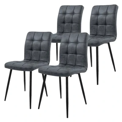 Afbeelding van Eetkamerstoel set van 4 antraciet kunstlederen bekleding met metalen poten incl. montagemateriaal ML Design
