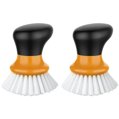 Afbeelding van MR.SIGA Palmvaatborstel met ergonomische handgreep, keukenborstel voor het reinigen van potten, pannen, borden, gootsteen, oranje, 2 stuks