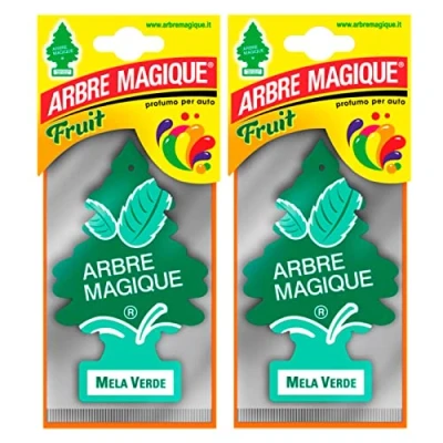 Afbeelding van Arbre Magique Mono, auto luchtverfrisser met groene appelgeur, aangenaam en verfrissend, houdbaarheid tot 7 weken, gemaakt in Italië, verpakking van 2 stuks