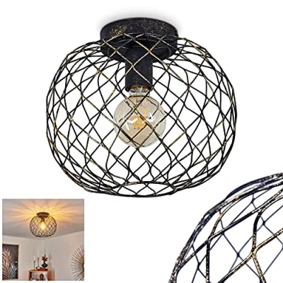 Afbeelding van plafondlamp Nordslesvig, moderne van metaal in goud/zwart, armatuur rasteroptiek, 1 lamp, x E27, met lichteffect aan het plafond, zonder gloeilamp