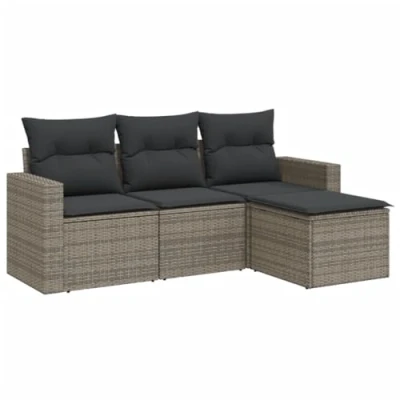 Afbeelding van 4 delige Loungeset met kussens poly rattan grijs