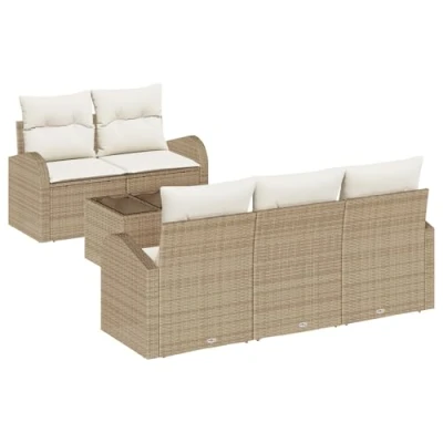 Afbeelding van vidaXL 6 delige Tuin Sofa Set met Kussens Beige Poly Riet