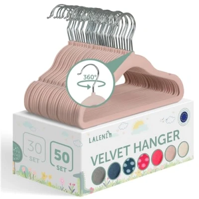 Afbeelding van Laleni Fluwelen Kledinghangers Kinderen Kleerhangers Peuter Misty Rose Set van 50