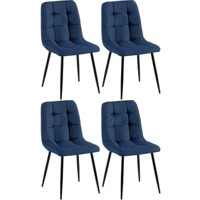 Afbeelding van CLP Antibes Set van 4 Eetkamerstoelen Zonder armleuning Metaal frame Stof blauw