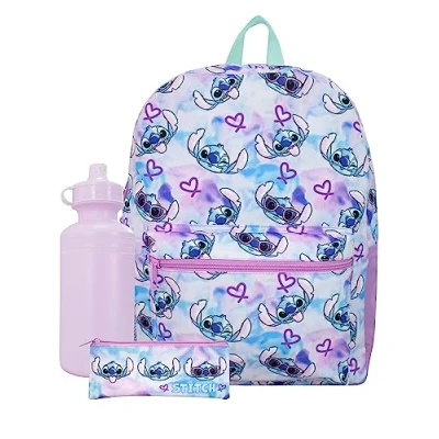 Afbeelding van Disney Stitch Schooltas Set 3 Stuks Lilo En Rugzak Met Etui Waterfles Officiële Merchandise Veelkleurig