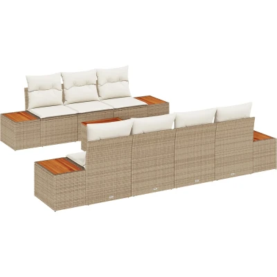 Afbeelding van vidaXL 8 delige Tuin Sofa Set met Kussens Beige Poly Rattan Acacia