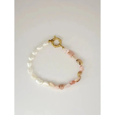 Afbeelding van Parel armband Pink opal zoetwaterparels roze opaal Stainless Steel goldplated
