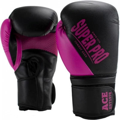 Afbeelding van Super Pro Combat Gear ACE (kick)bokshandschoenen Zwart/Roze 10oz
