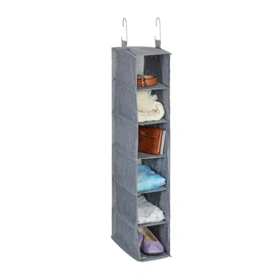 Afbeelding van Relaxdays kast organizer, 6 vakken, opbergsysteem, HBD 92 x 15,5 30 cm, 2 haken, hangende opberger, stof, grijs