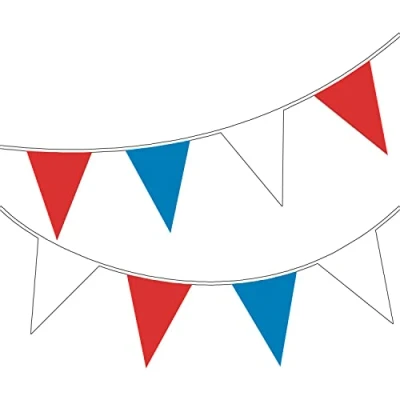 Afbeelding van Happium 10 m effen kleur vlaggen banner wimpel feest decoratie slinger (blauw, rood, wit)