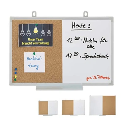Afbeelding van Relaxdays combibord prikbord en whiteboard duobord combinatiebord magneetbord 30 x 45cm