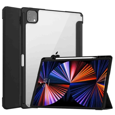 Afbeelding van Apple iPad Pro 12.9 (2021) Hoes: iMoshion Trifold Hardcase Bookcase Shockproof/Valbescherming Hardcase,Bookcase Zwart Kunststof Tablet