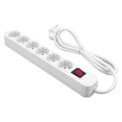 Afbeelding van MediaRange uitbreiding socket, 6 weg, met schakelaar, kindveilige stopcontacten aarding, 1,4m, wit
