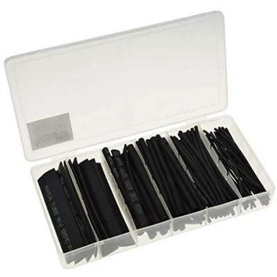 Afbeelding van ChiliTec Krimpkousenset, 100 delig, met krimpverhouding 2:1, 10 cm lang, 6 maten, kabelslang, isolatie, zwart