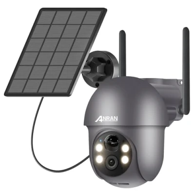 Afbeelding van ANRAN 2K HD Bewakingscamera Batterij Buiten Wi Fi, 360 Graden Draaibare Draadloze met Zonnepaneel, PIR Bewegingsdetector Overstromingslicht, 2 Weg Audio, Nachtzicht, Q01 Grijs