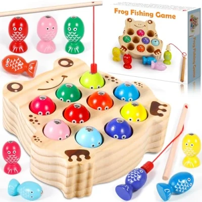 Afbeelding van ZLPBAO magnetisch visspel, Montessori spellen, houten speelgoed in 10 vissen en twee vishengels, cadeau voor jongens meisjes, educatieve spelletjes 2, 3, 4, 5 jaar
