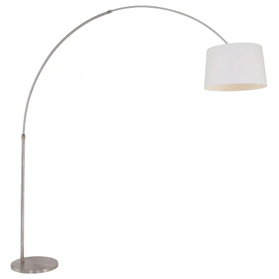Afbeelding van Steinhauer Vloerlamp booglamp Sparkled light 9675 staal kap linnen wit