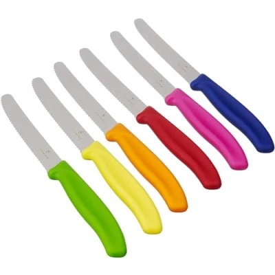 Afbeelding van Victorinox 6 delige tafelmessenset gekarteld in groen, rood, blauw, geel, roze, oranje