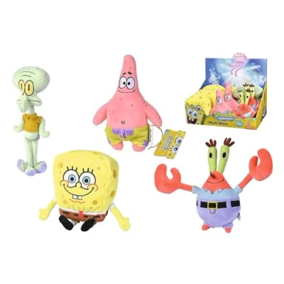 Afbeelding van Simba SpongeBob pluche dier, Patrick, Krab, Squidward 20 cm, zacht materiaal, vulling 100% gerecycled, officieel gelicentieerd product, u ontvangt een willekeurige manier. Geschikt voor alle