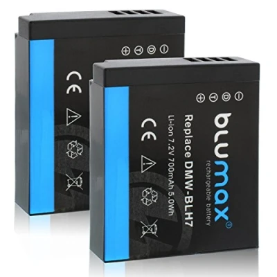 Afbeelding van Blumax 2X batterij vervangt Panasonic DMW BLH7 / BLH7E BLH7PP compatibel met Lumix DMC GM1 GM5 GF7 7,2V 700mAh hoge prestatie batterij.