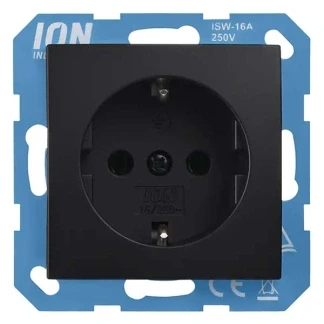 Afbeelding van ION industries stopcontact met randaarde en kinderbeveiliging E1 mat zwart (10.302.216) wandcontactdoos