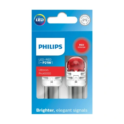 Afbeelding van Philips P21W LED Retrofit Rood BA15s 12V 2 Stuks