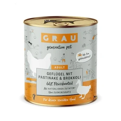 Afbeelding van GRAU het origineel Natvoer voor honden Gevogelte met pastinaak/broccoli, 6 verpakking (6 x 800 g), graanvrij, gevoelige volwassen
