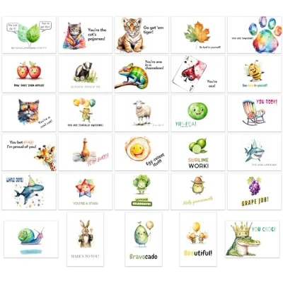 Afbeelding van the lazy panda card company Set van 60 woordspelingen, ansichtkaarten, aanmoediging, motiverende bevestigingen 30 verschillende ontwerpen voor kinderen, tieners, studenten