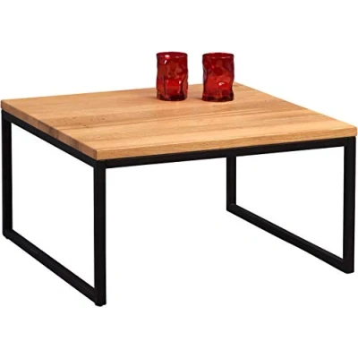 Afbeelding van HomeTrends4You 265522 salontafel Karolin, vierkant, echt hout wild eiken massief geolied, frame metaal zwart, 60x60cm, hoogte 35cm
