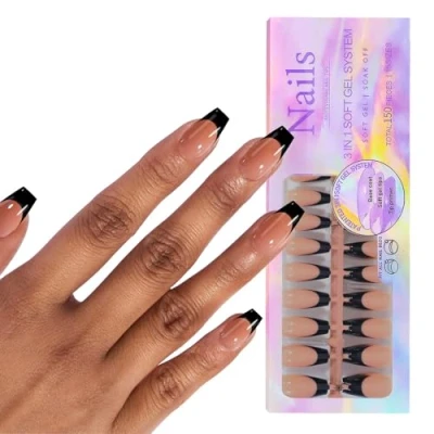Afbeelding van Gel Nail Tips Gekleurde Press On Nagels 150 Stks 3 In 1 X Coat Vooraf aangebrachte Tip Primer Base Valse Franse